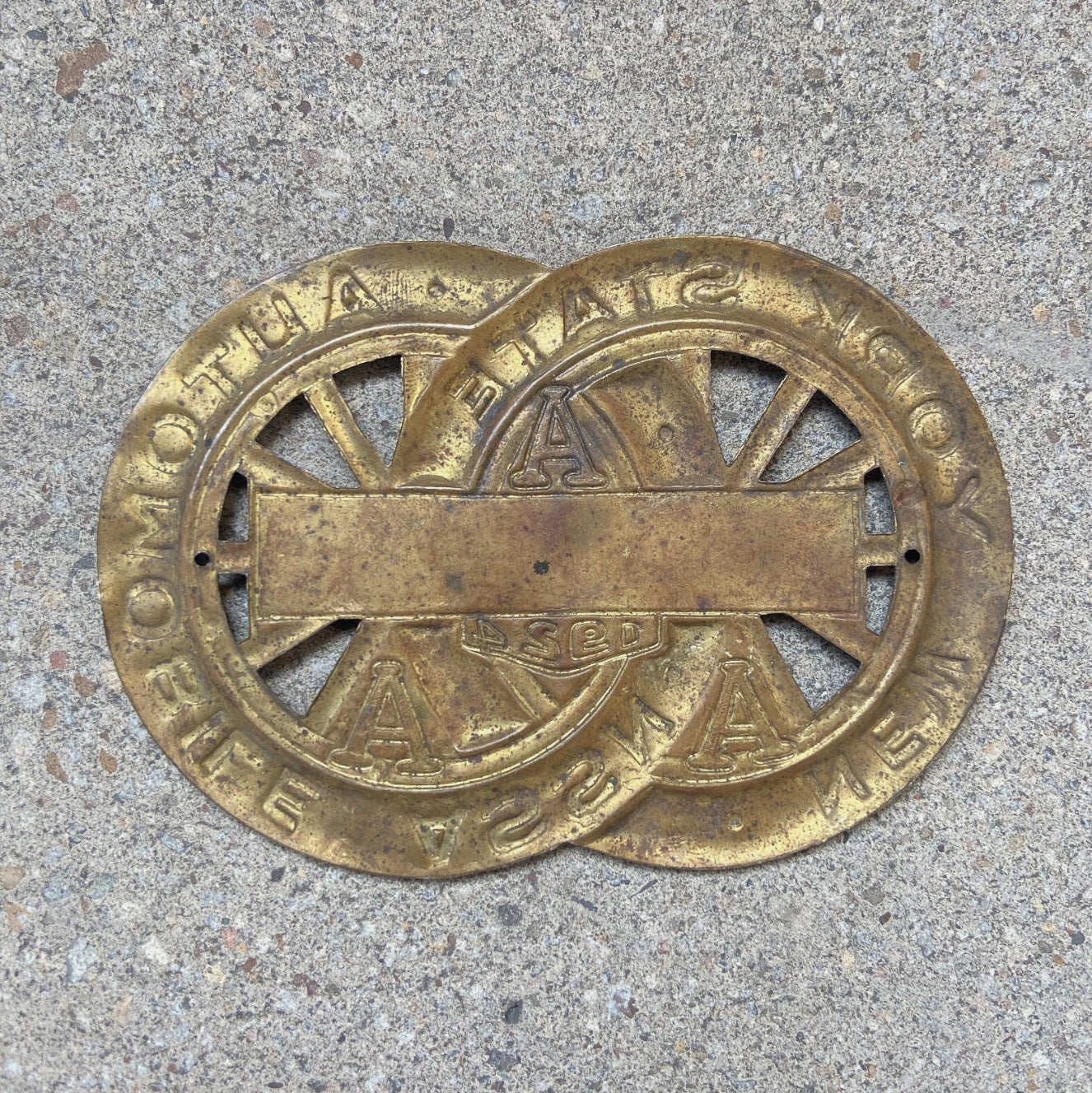1924 Central New York License Plate Topper Auto Tag AAA Brass Car Badge Motor Club Automobile