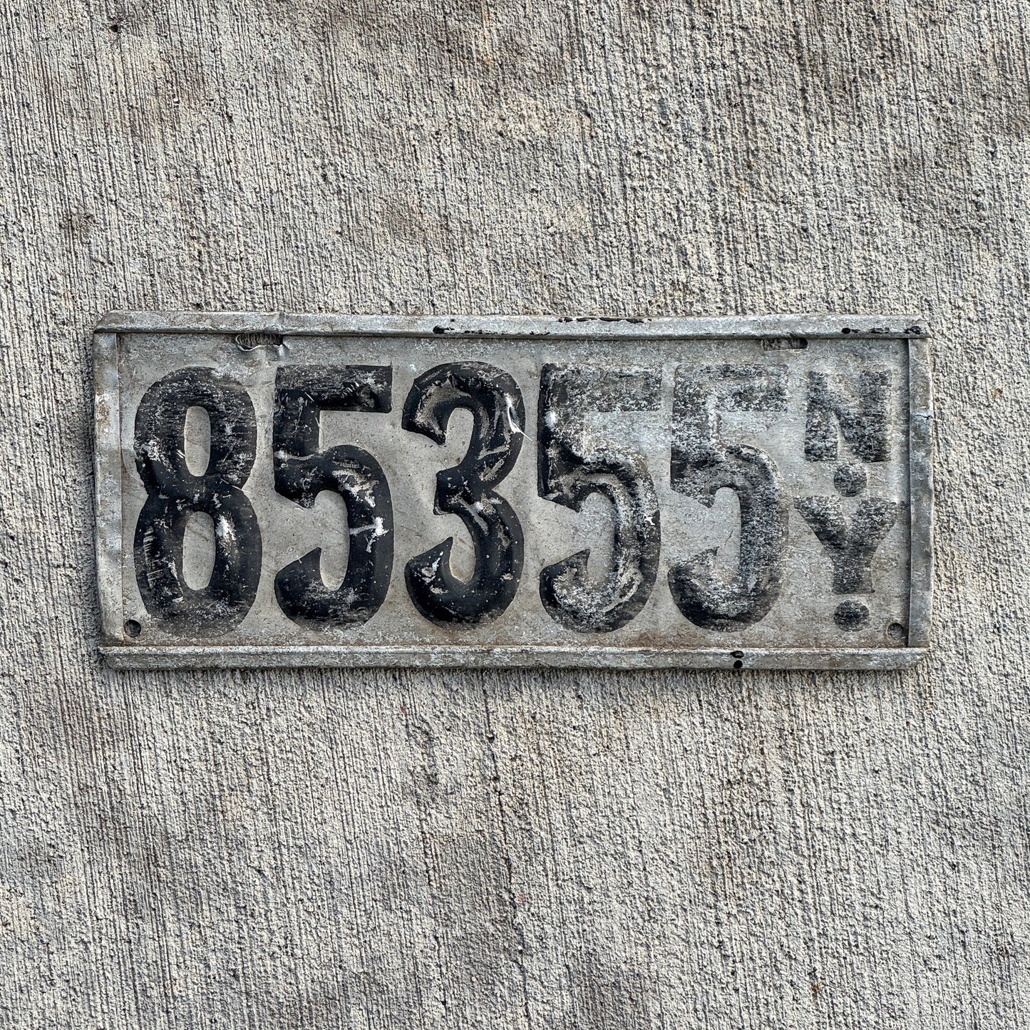 Photo of a 1909 New York Prestate License Plate Auto Tag Garage Decor Vintage 85355 with original patina