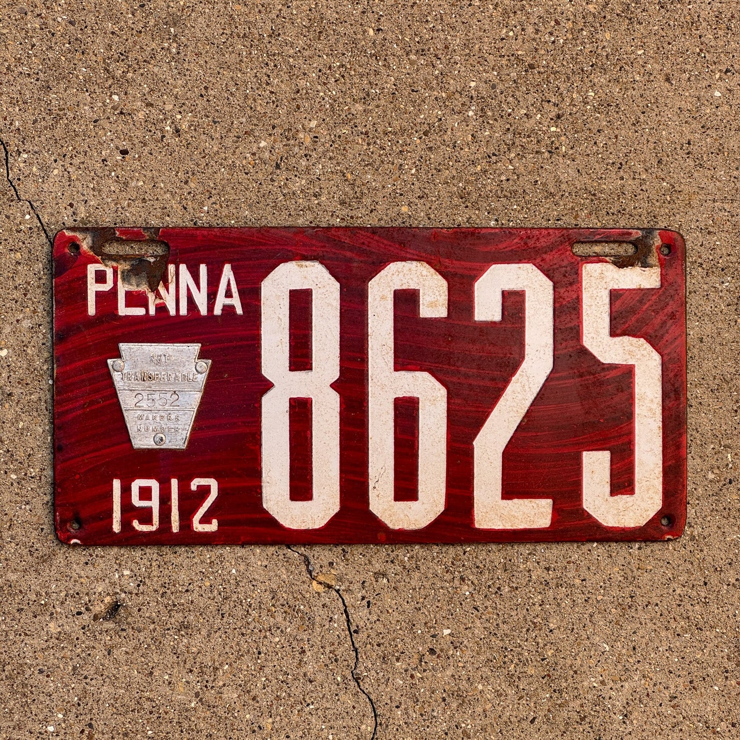 Photo of a 1912 Pennsylvania Porcelain License Plate Auto Tag Garage Decor Vintage Four Digit 8625