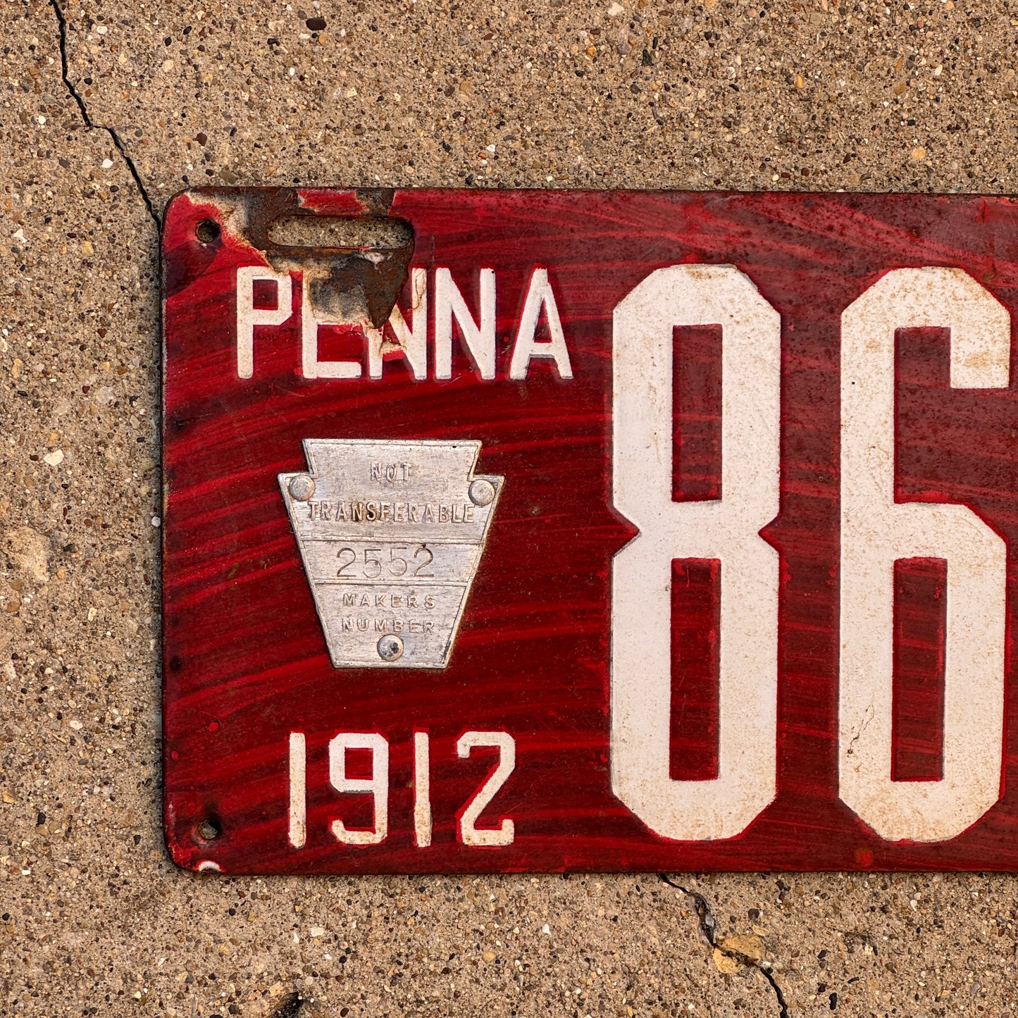 1912 Pennsylvania Porcelain License Plate Auto Tag Four Digit 8625
