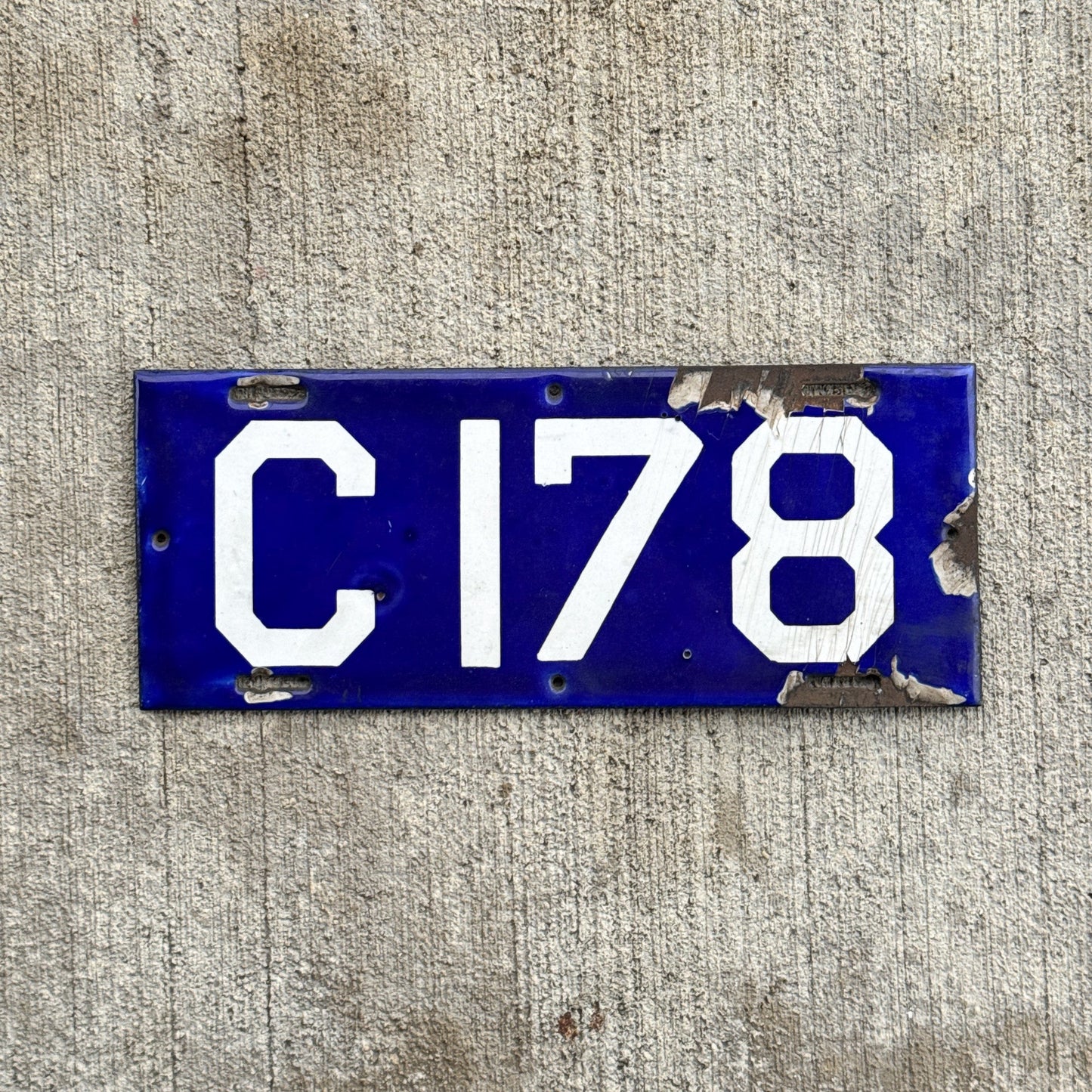 Photo of a 1913 Connecticut Porcelain Motorcycle License Plate Auto Tag Garage Decor Vintage 2nd Year Low Number Three Digit 178 with original patina