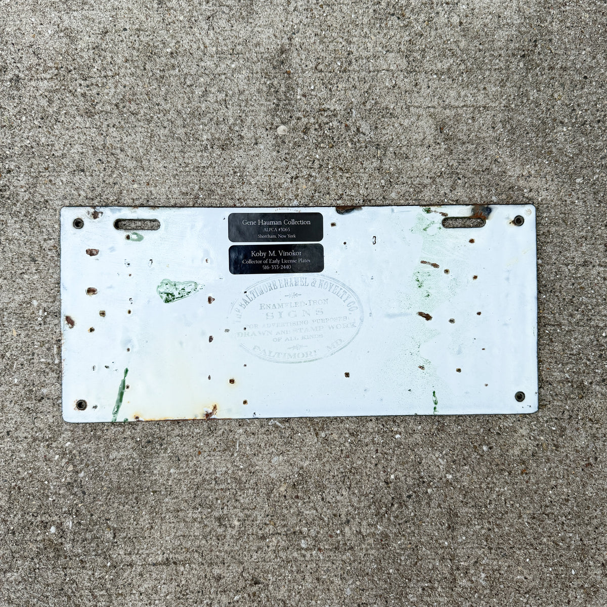 Photo of a 1913 New Hampshire Porcelain License Plate Auto Tag Garage Decor Vintage High Quality 7761 with original patina