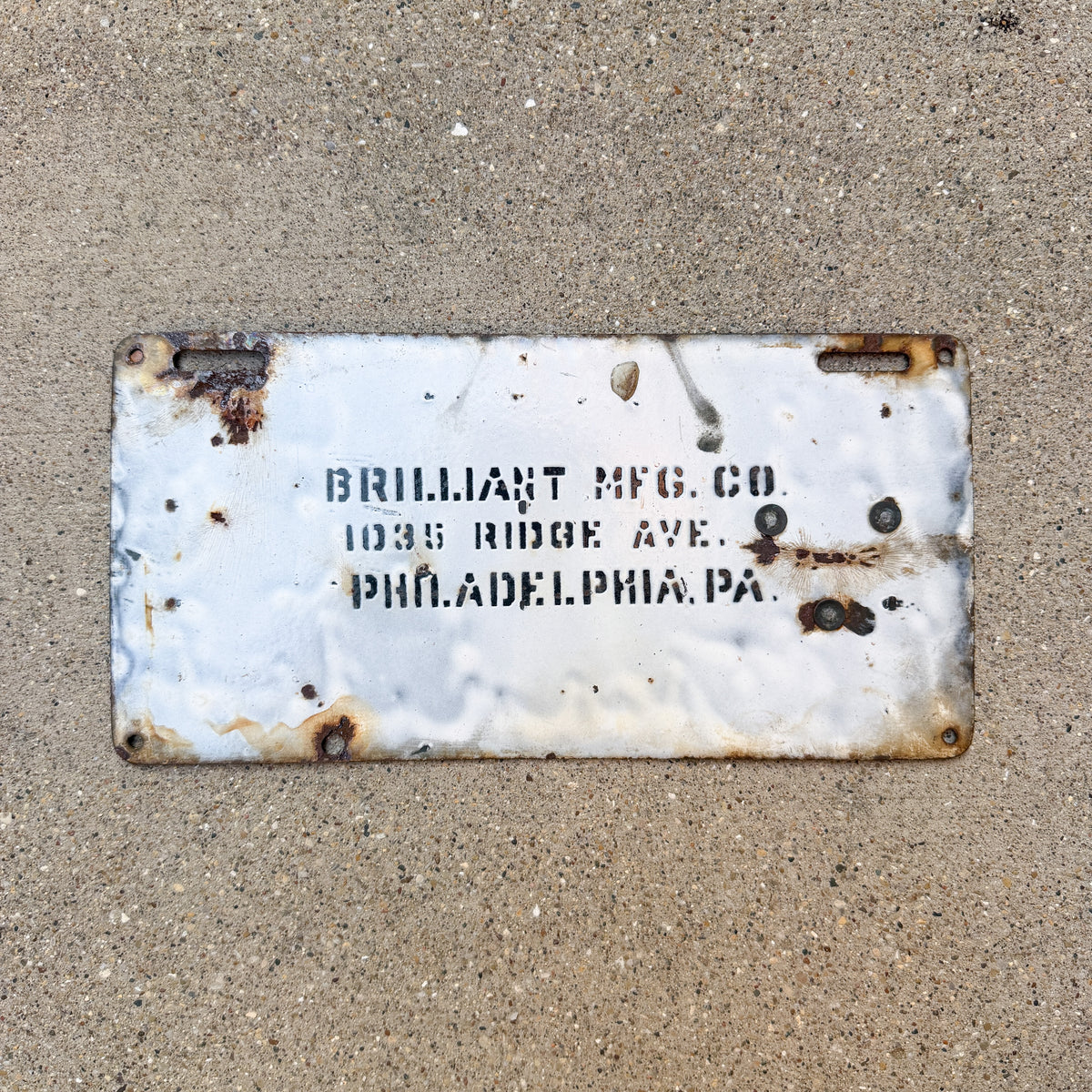 Photo of a 1913 Pennsylvania Porcelain License Plate Auto Tag Garage Decor Vintage Low Number Four Digit 9445 with original patina