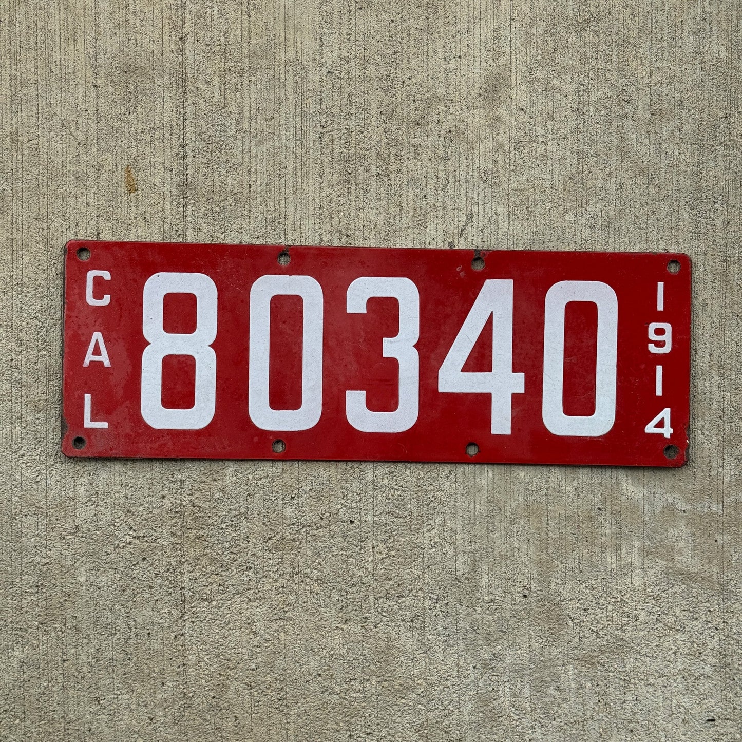 Photo of a 1914 California Porcelain License Plate Auto Tag Garage Decor Vintage 80340