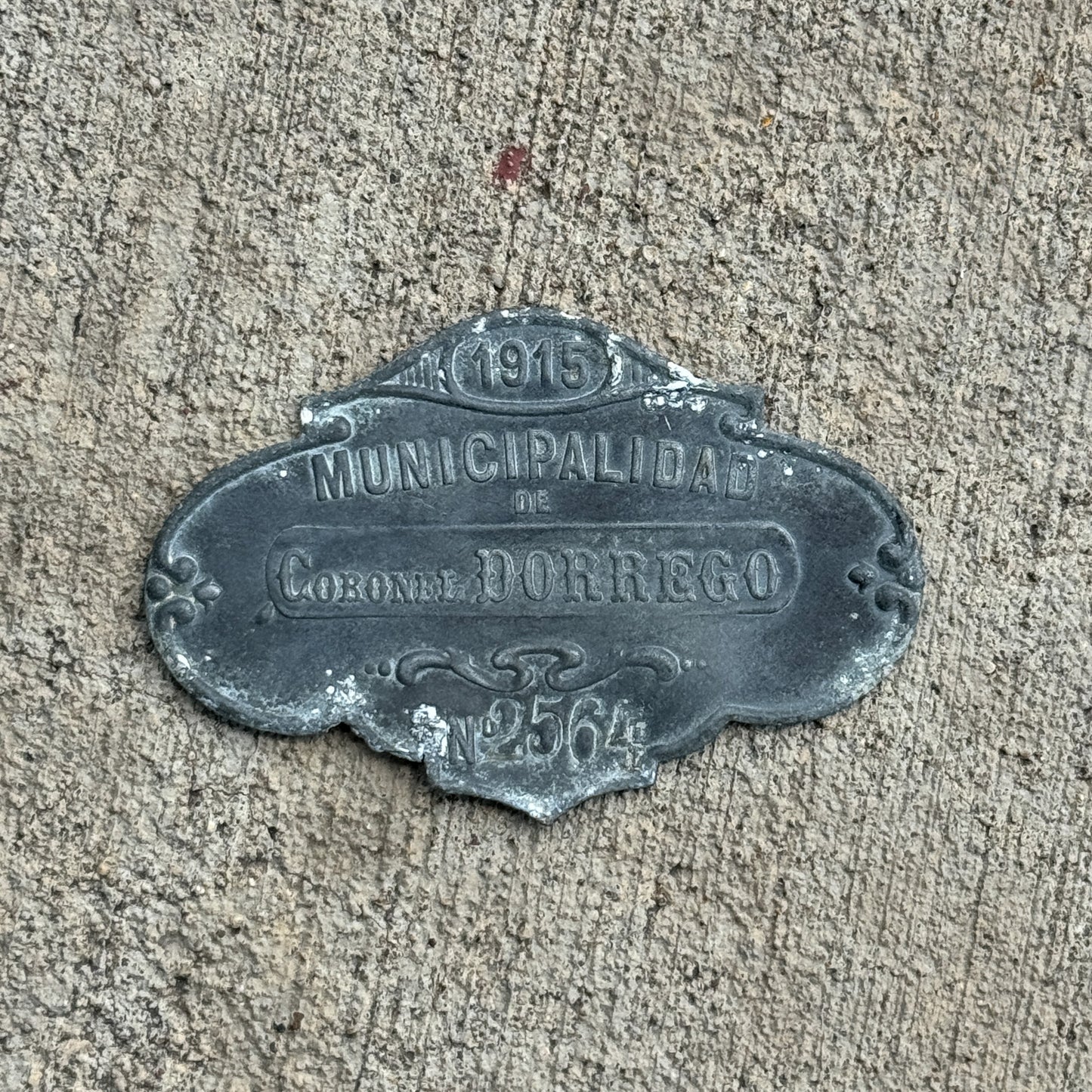 Photo of a 1915 Coronel Dorrego Argentina Auto Tag Garage Decor Vintage Badge 2564 with original patina