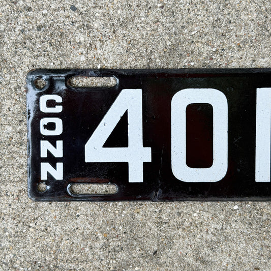 Photo of a 1916 Connecticut Porcelain Motorcycle License Plate Auto Tag Garage Decor Vintage High Quality Four Digit 4014 with original patina