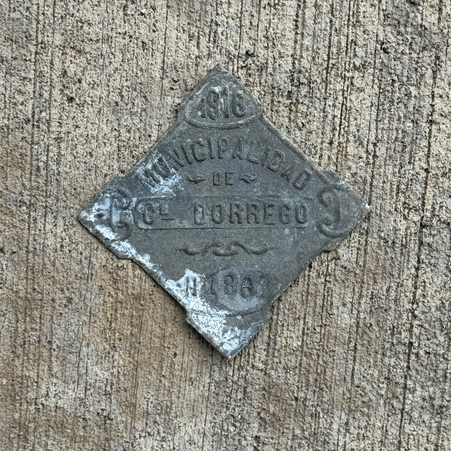 Photo of a 1916 Coronel Dorrego Argentina Auto Tag Garage Decor Vintage Badge 186 with original patina