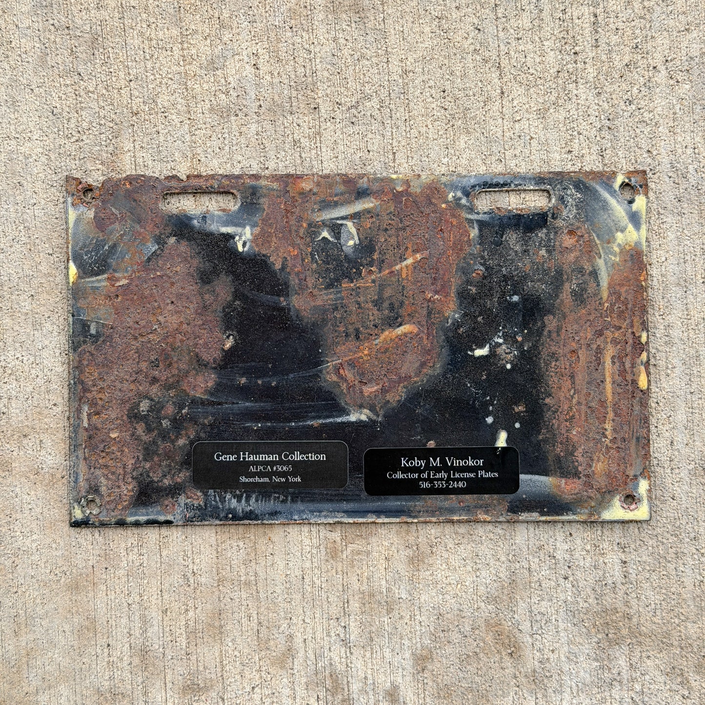Photo of a 1917 New Brunswick Porcelain Dealer License Plate Auto Tag Garage Decor Vintage High Quality 204 with original patina