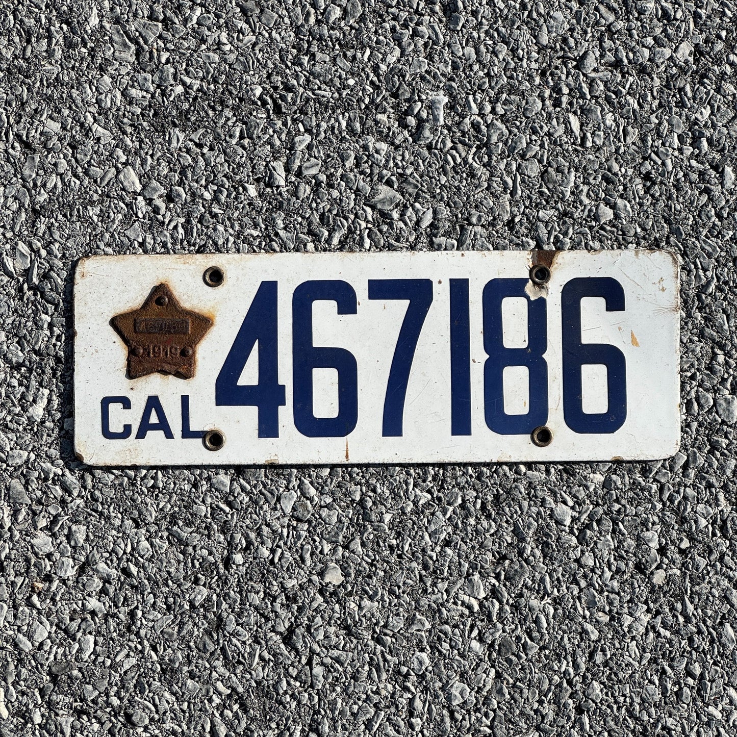 Photo of a 1918 1919 California License Plate Auto Tag Garage Decor Vintage Matching Star Badge 467186