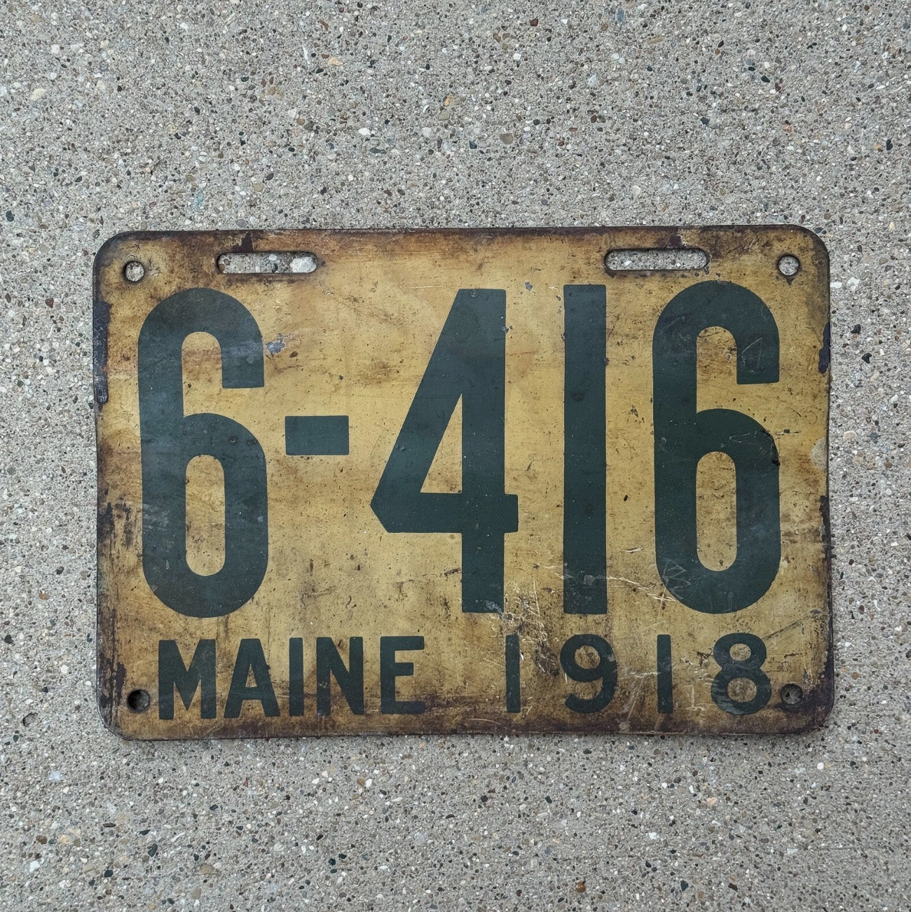 Photo of a 1918 Maine License Plate Auto Tag Garage Decor Vintage 4 Digit Low Number 6416
