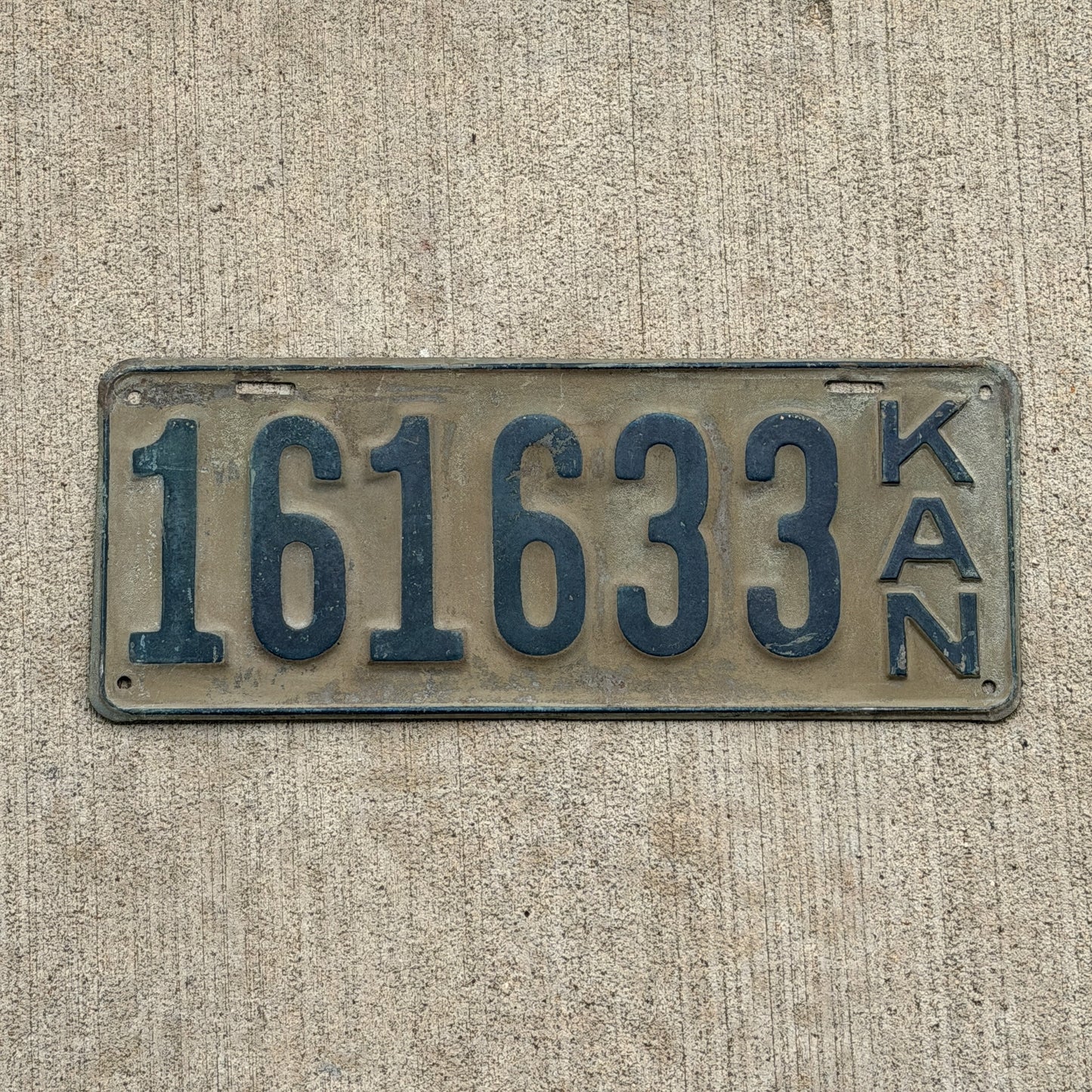 Photo of a 1919 Kansas License Plate Auto Tag Garage Decor Vintage 161633 with original patina