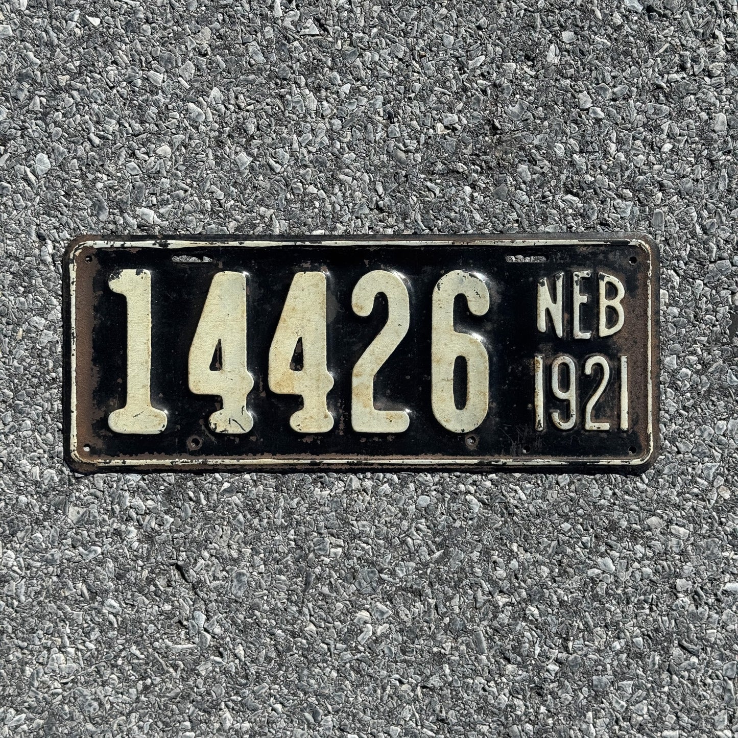 Photo of a 1921 Nebraska License Plate Auto Tag Garage Decor Vintage 14426