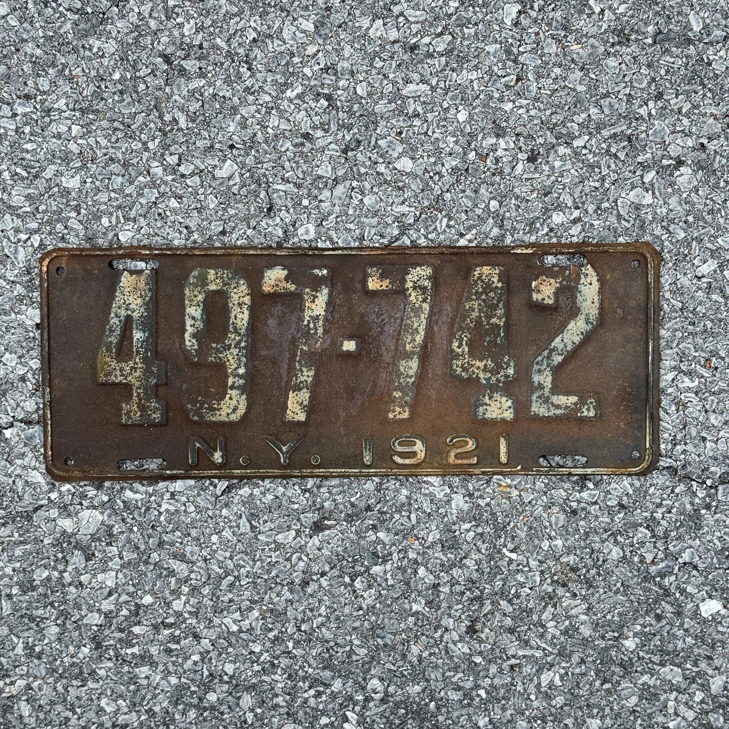 Photo of a 1921 New York License Plate Auto Tag Garage Decor Vintage 497 742