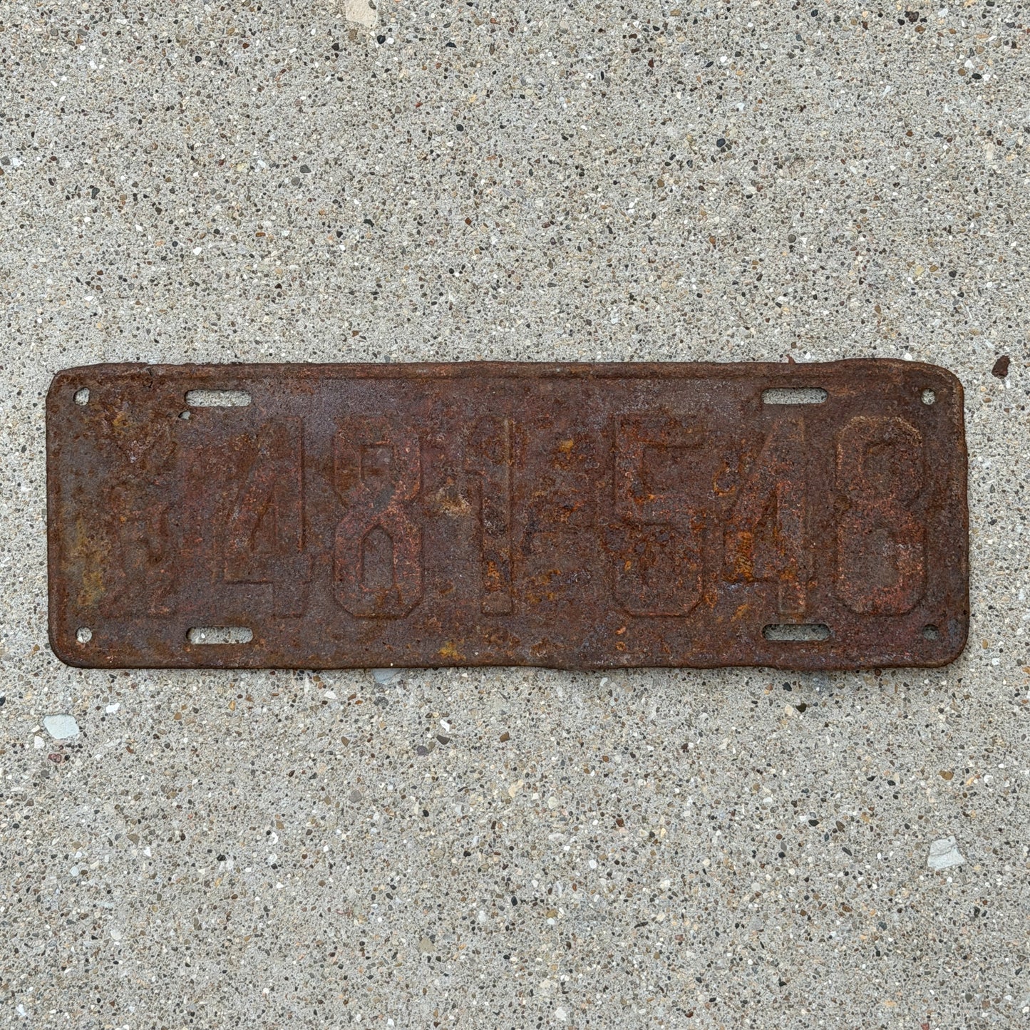Photo of a 1922 Michigan License Plate Auto Tag Garage Decor Vintage 481 548 with original patina