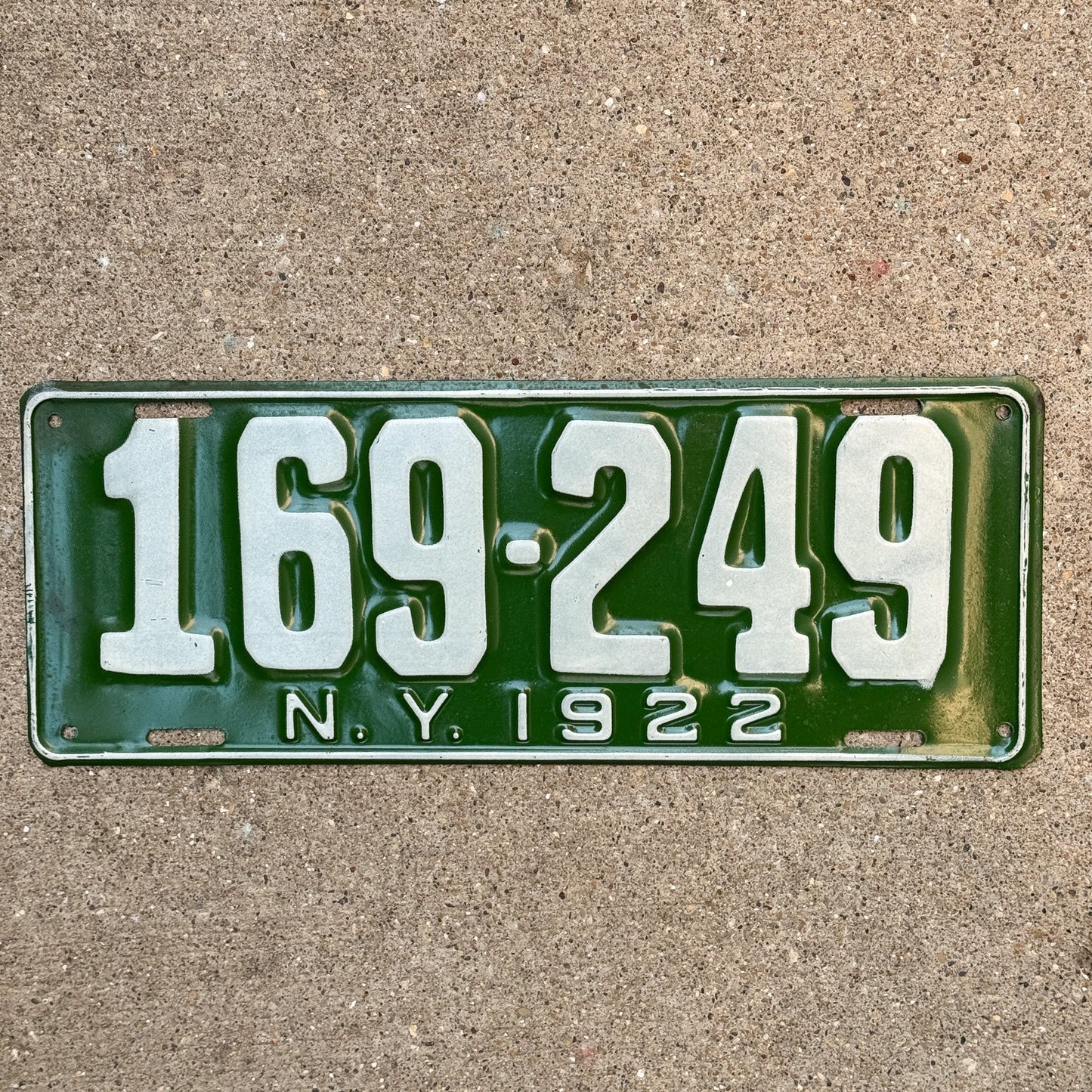Photo of a 1922 New York License Plate Auto Tag Garage Decor Vintage High Quality 169 249 with original patina