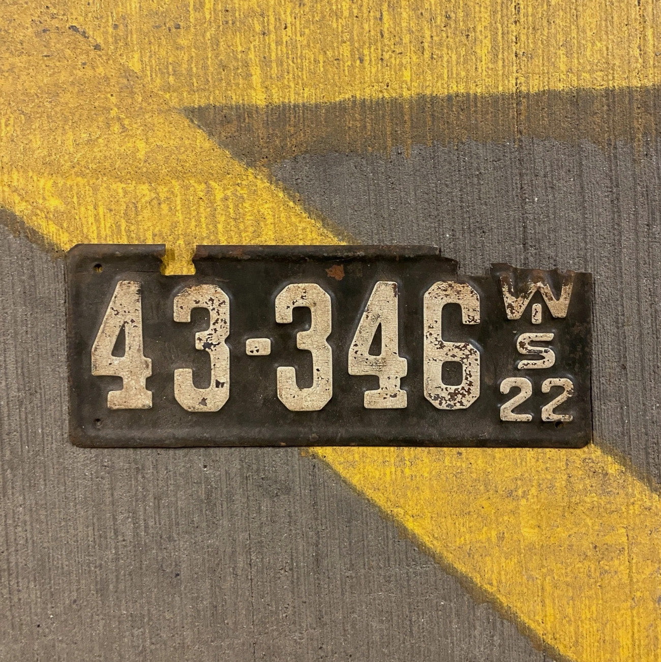 Photo of a 1922 Wisconsin License Plate Auto Tag Garage Decor Vintage Black White 43 346