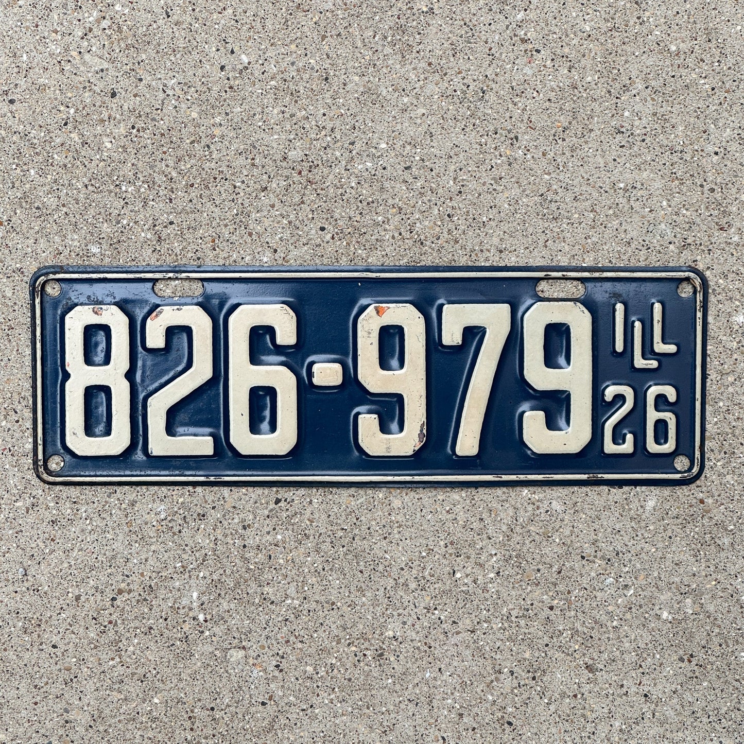 Photo of a 1926 Illinois License Plate Auto Tag Garage Decor Vintage High Quality 826 979 with original patina