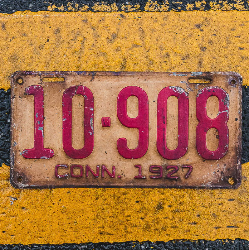 Photo of a 1927 Connecticut Commercial License Plate Auto Tag Garage Decor Vintage 10 908 with original patina