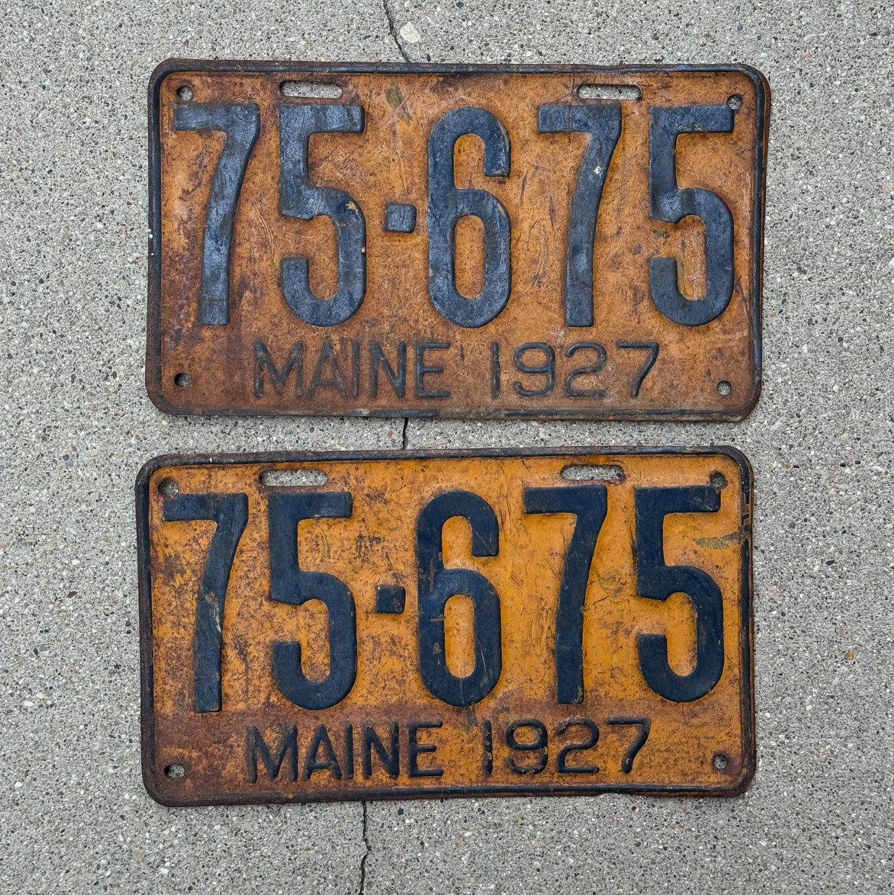 Photo of a 1927 Maine License Plate Pair Auto Tag Garage Decor Vintage Ford Chevy Dodge 75 675