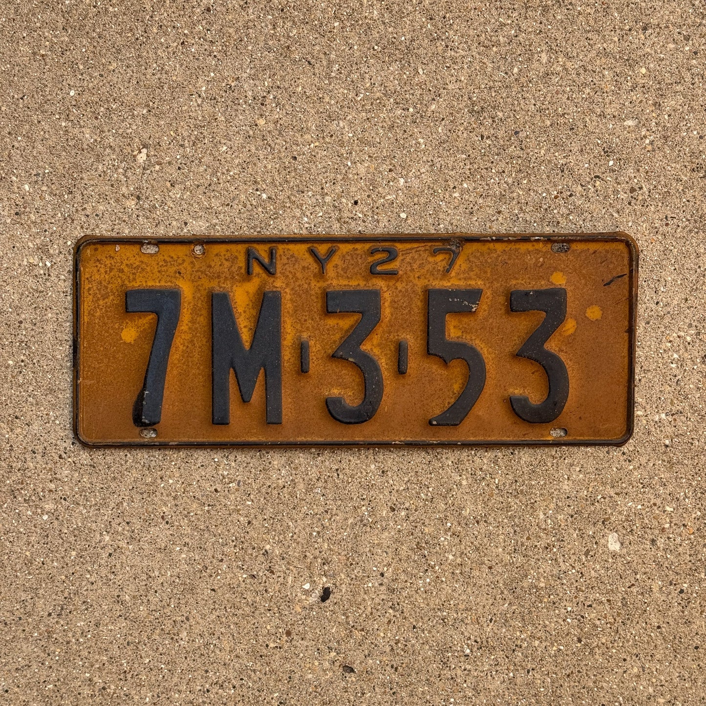 Photo of a 1927 New York License Plate Auto Tag Garage Decor Vintage 7M 353