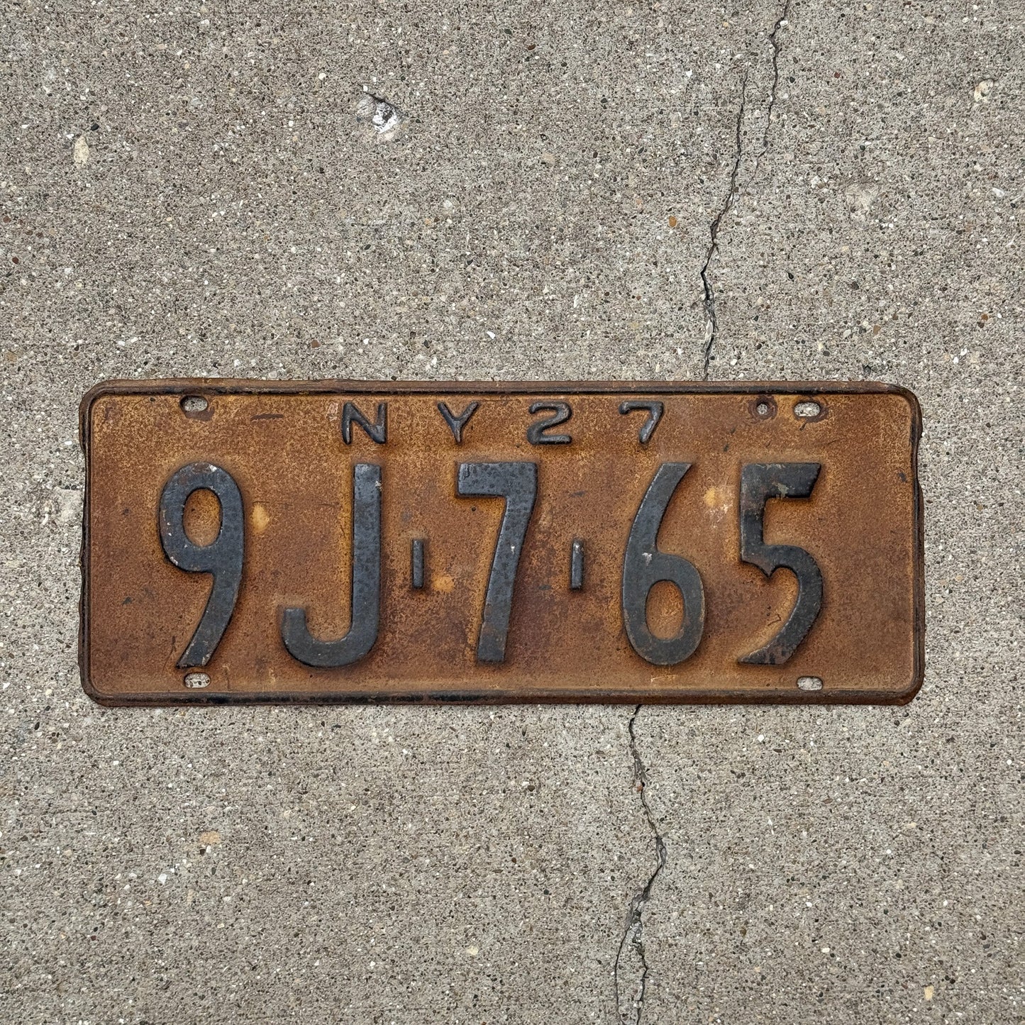 Photo of a 1927 New York License Plate Auto Tag Garage Decor Vintage 9J 765