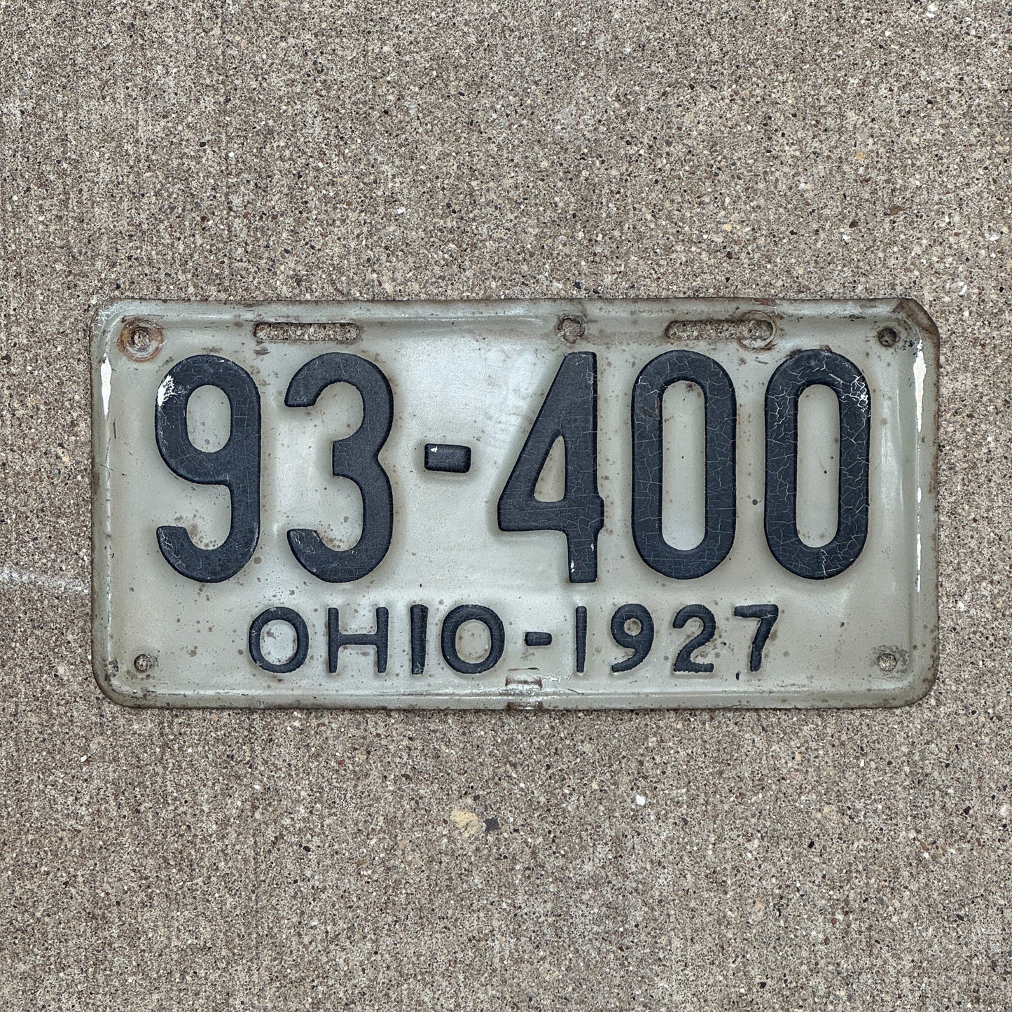 Photo of a 1927 Ohio License Plate Auto Tag Garage Decor Vintage 93 400 with original patina