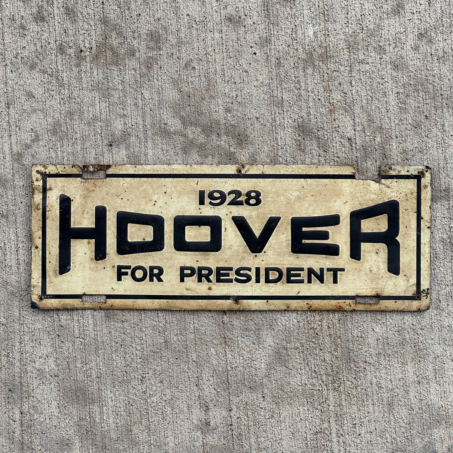 Photo of a 1928 1933 Hoover President License Plate Topper Auto Tag Garage Decor Vintage US Political Politics USA with original patina