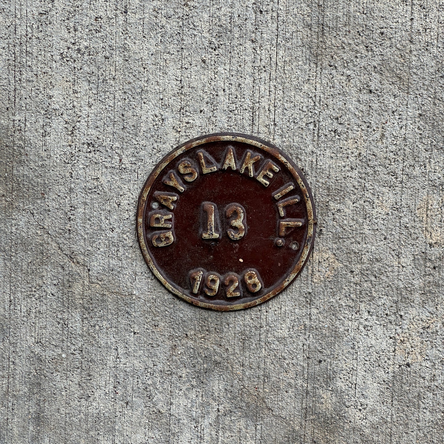Photo of a 1928 Illinois Tax Tag License Plate Auto Tag Garage Decor Vintage Low Number Two Digit 13 with original patina