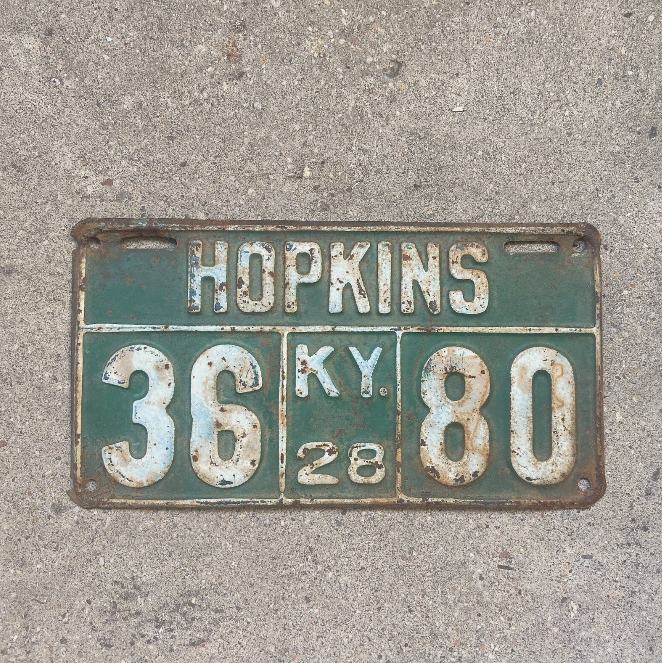 Photo of a 1928 Kentucky License Plate Auto Tag Garage Decor Vintage 36 80 with original patina