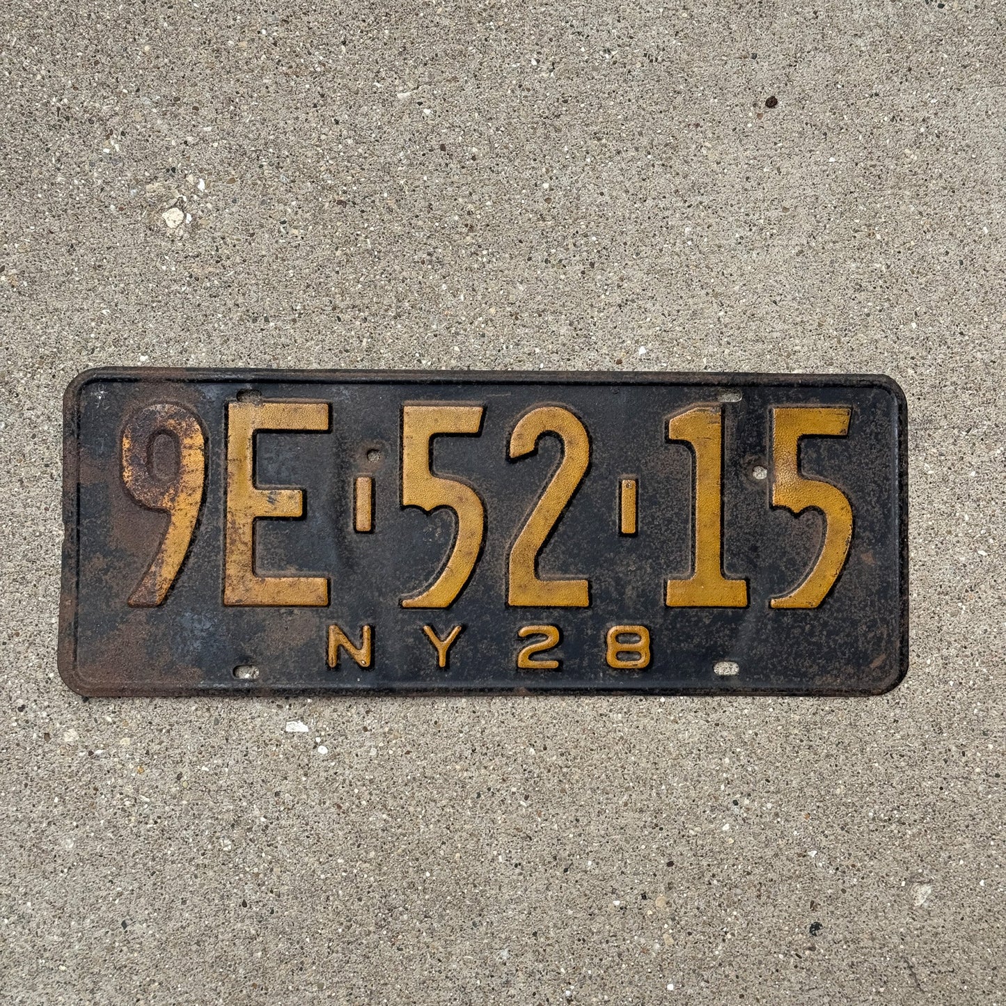 Photo of a 1928 New York License Plate Auto Tag Garage Decor Vintage 9E 5215