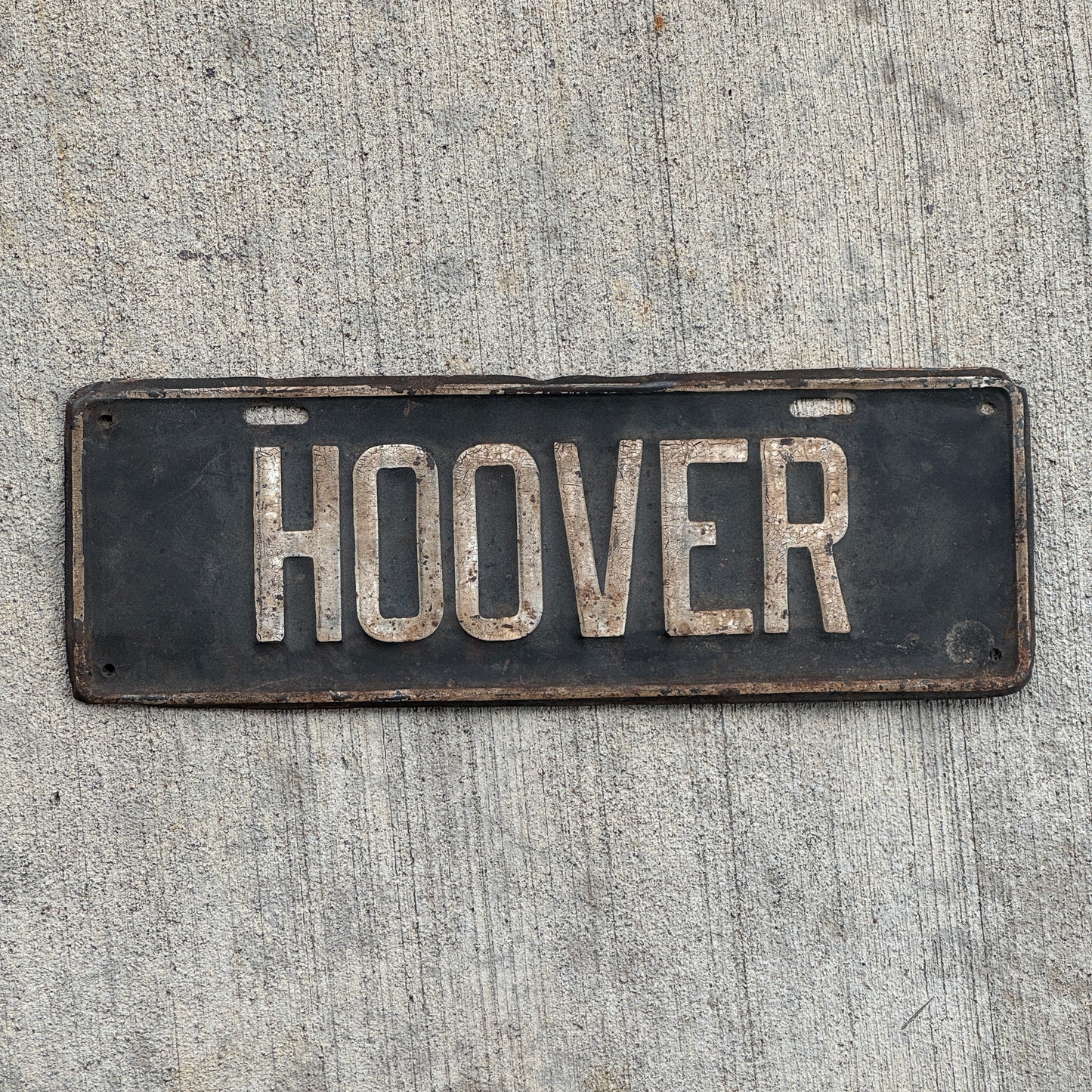 Photo of a 1929 1933 Hoover President License Plate Topper Auto Tag Garage Decor Vintage US Political Politics USA with original patina