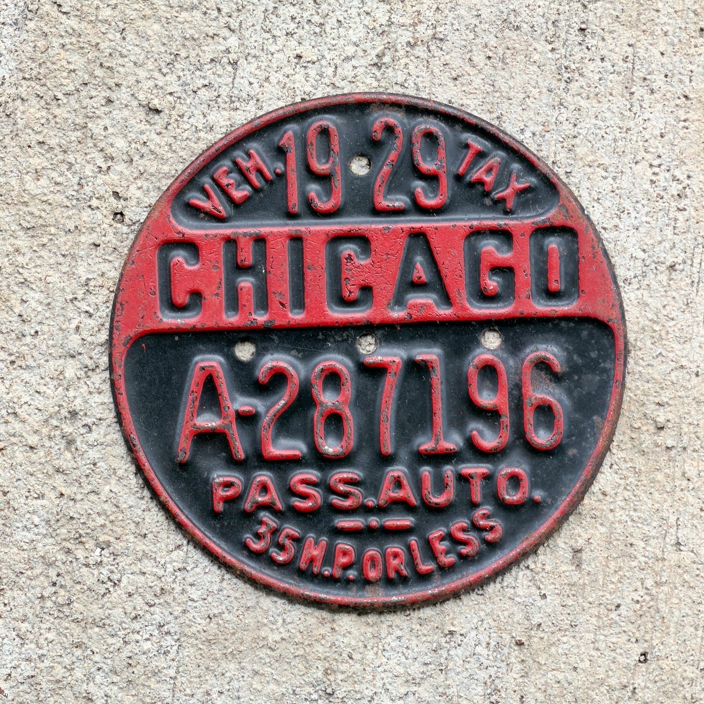 Photo of a 1929 Illinois Tax Tag License Plate Auto Tag Garage Decor Vintage A 287196 with original patina