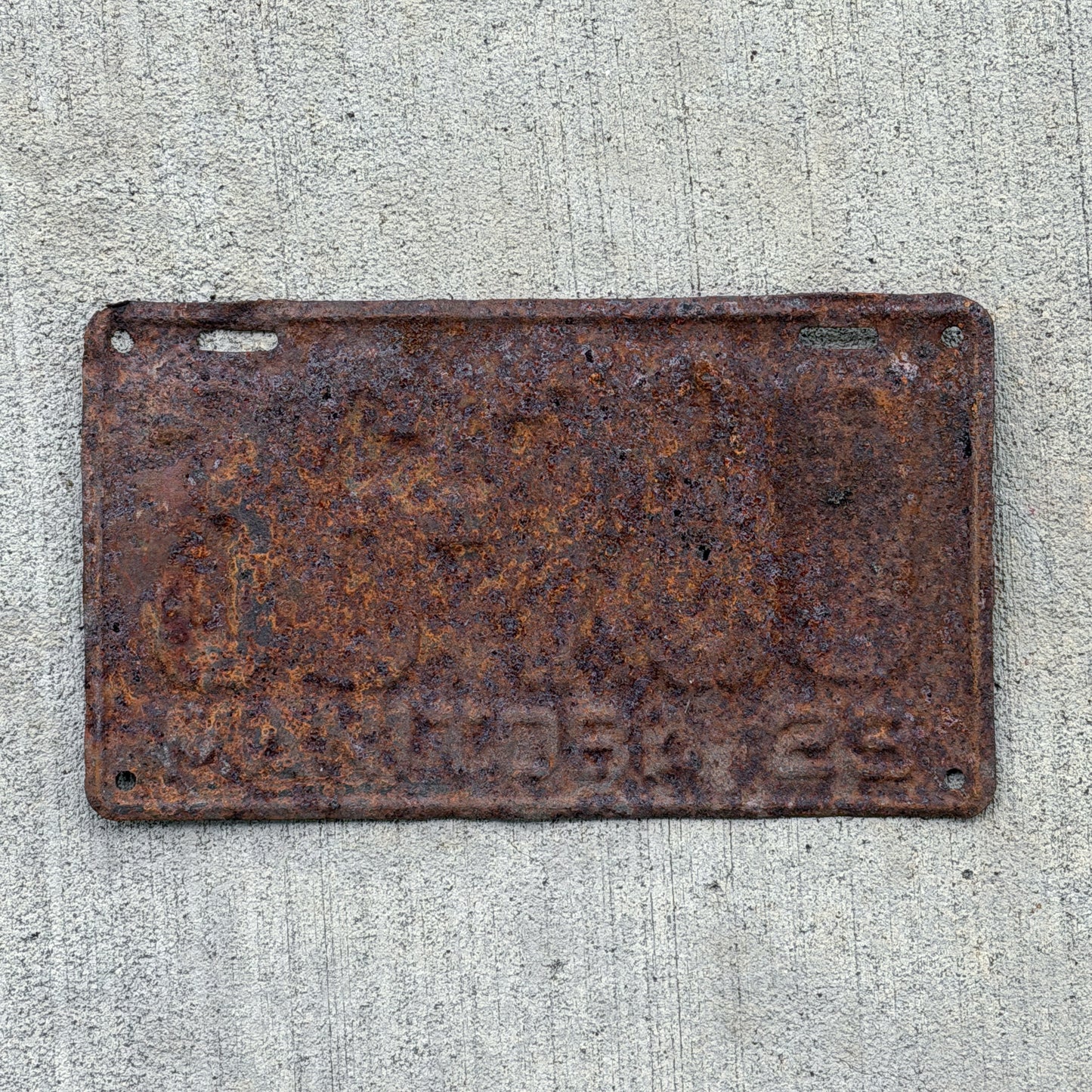 Photo of a 1929 Manitoba License Plate Auto Tag Garage Decor Vintage 36 700 with original patina