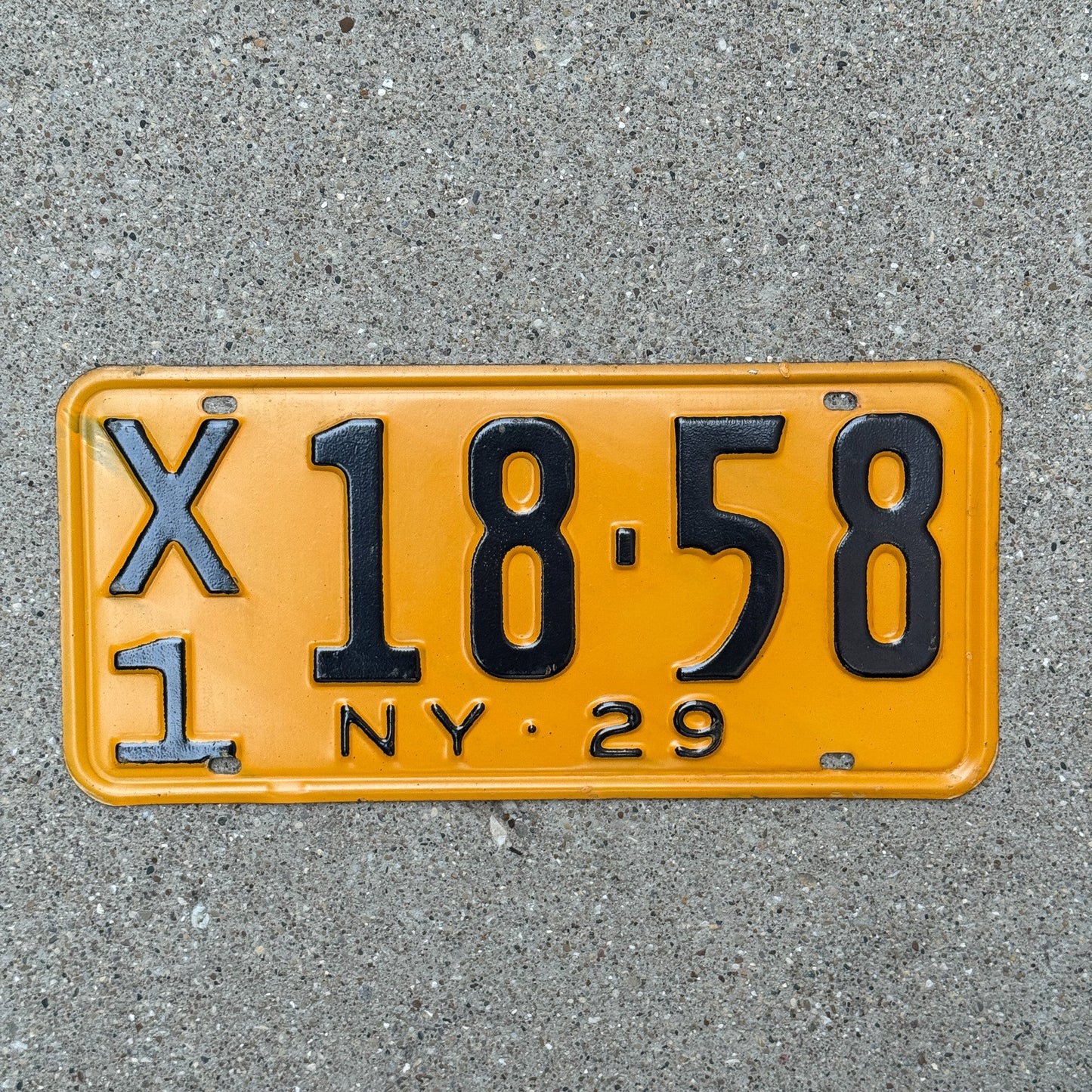 Photo of a 1929 New York License Plate Auto Tag Garage Decor Vintage High Quality X1 1858 with original patina