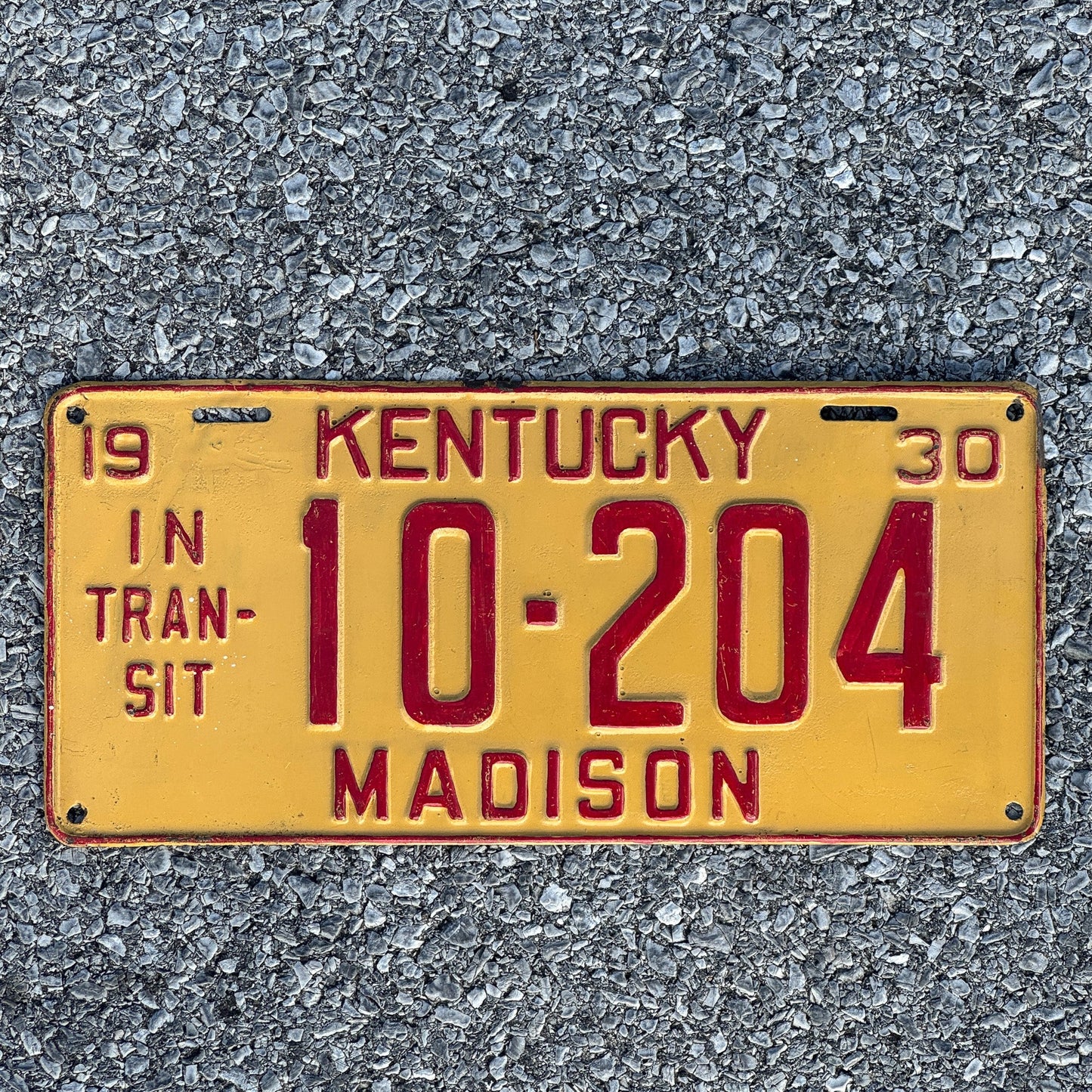 Photo of a 1930 Kentucky In Transit License Plate Auto Tag Garage Decor Vintage 10204