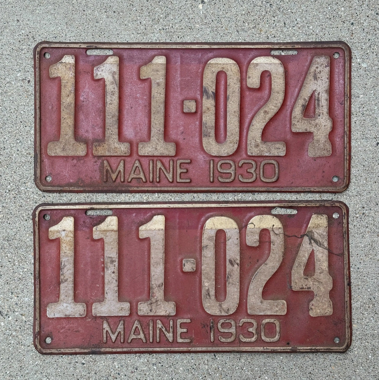 Photo of a 1930 Maine License Plate Pair Auto Tag Garage Decor Vintage YOM Ford Model A 111 024