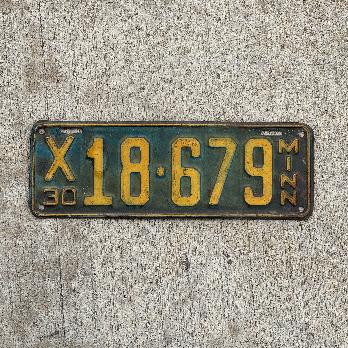Photo of a 1930 Minnesota Truck License Plate Auto Tag Garage Decor Vintage Ford Model A Year X 18 679 with original patina