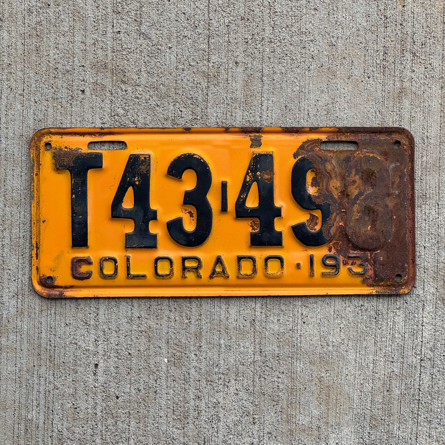 Photo of a 1931 Colorado Truck License Plate Auto Tag Garage Decor Vintage T 43498 with original patina