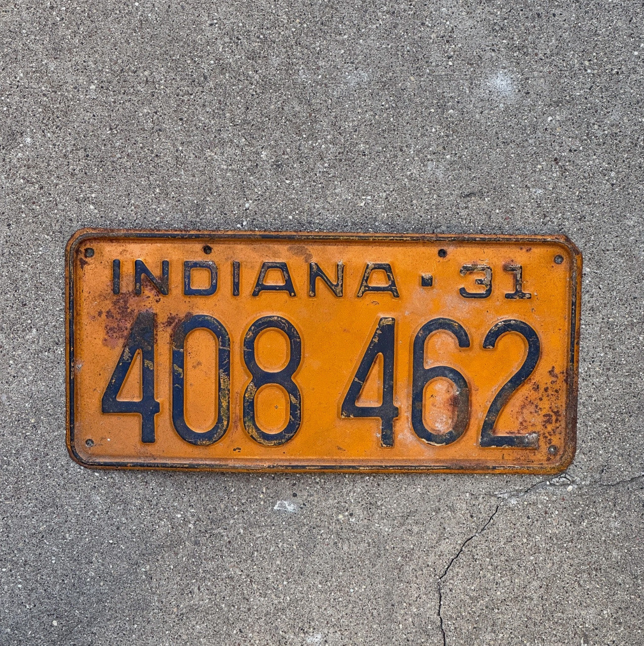 Photo of a 1931 Indiana License Plate Auto Tag Garage Decor 408 462