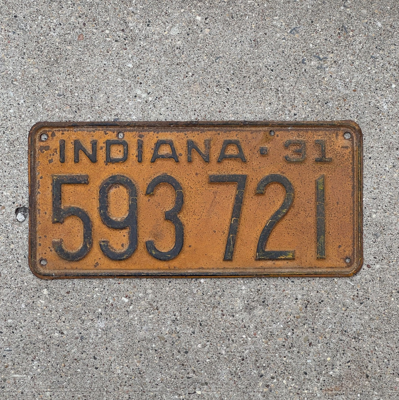 Photo of a 1931 Indiana License Plate Auto Tag Garage Decor Vintage 593 721