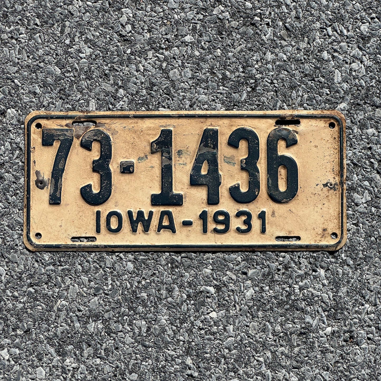 Photo of a 1931 Iowa License Plate Auto Tag Garage Decor Vintage Ford Model A Year 73 1436