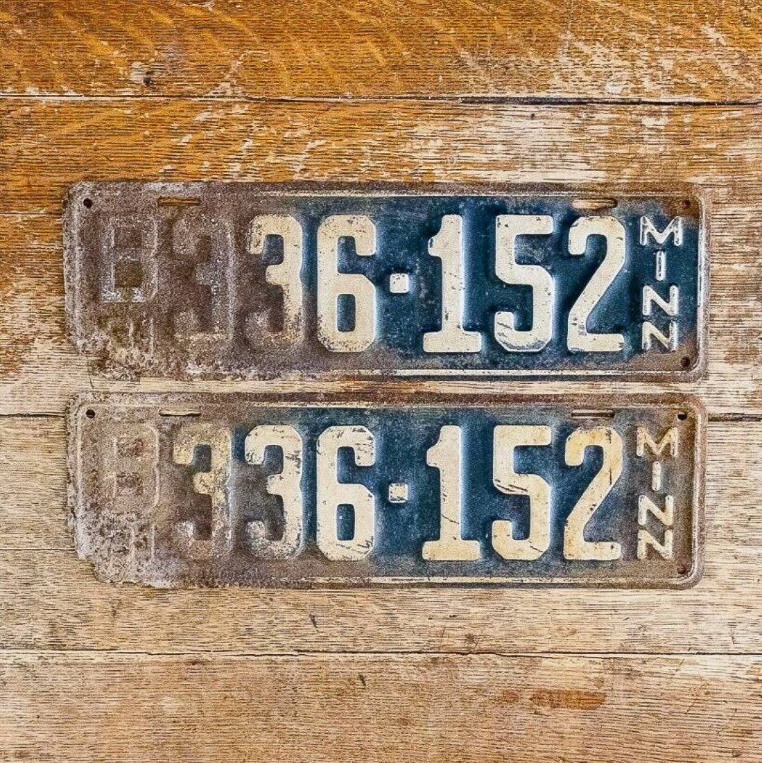 Photo of a 1931 Minnesota License Plate Pair Auto Tag Garage Decor Vintage Ford Model A Year B 336 152 with original patina