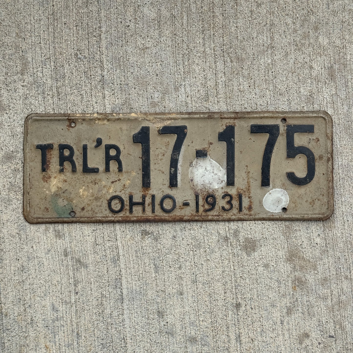 Photo of a 1931 Ohio Trailer License Plate Auto Tag Garage Decor Vintage 17 175 with original patina