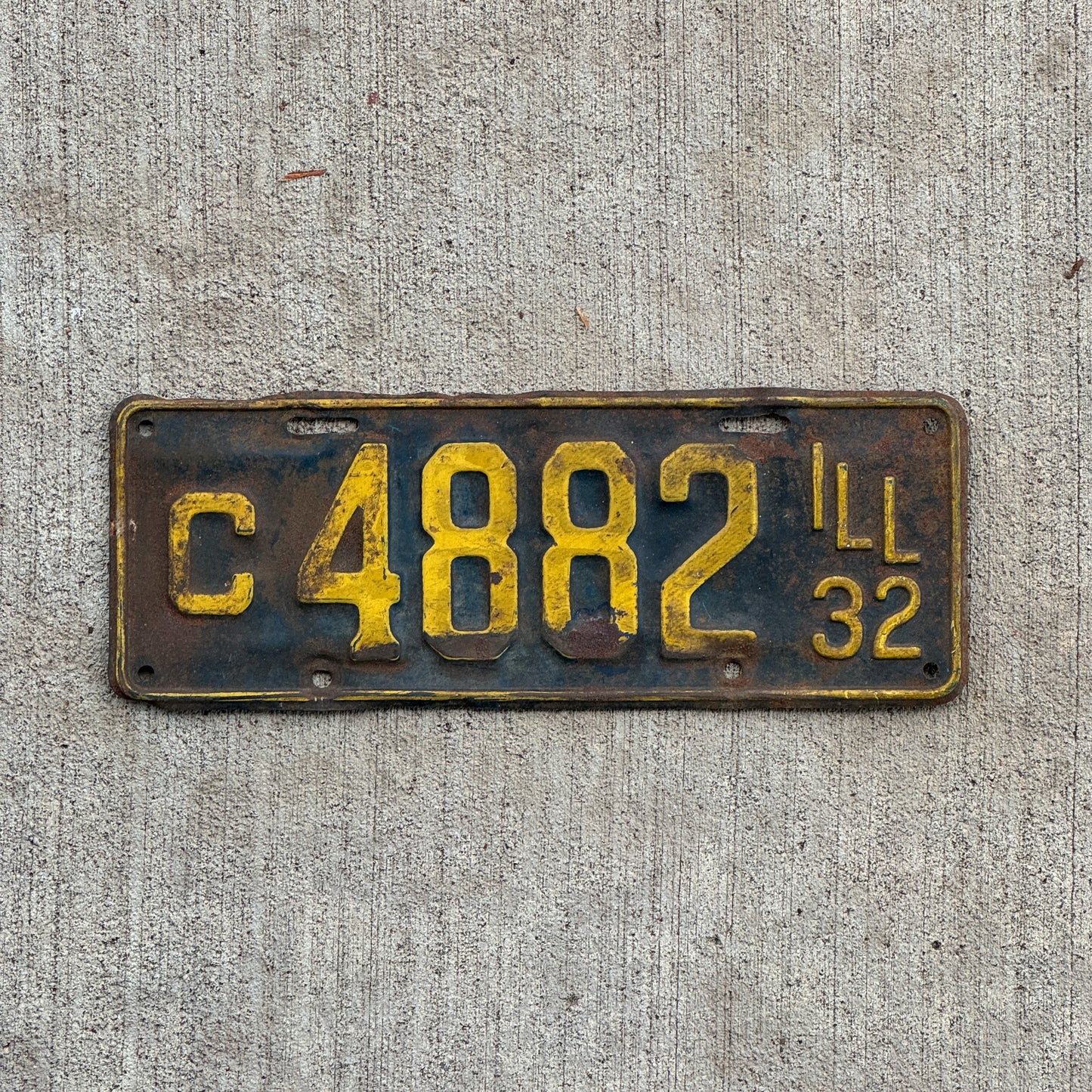 Photo of a 1932 Illinois Truck License Plate Auto Tag Garage Decor Vintage C 4882 with original patina