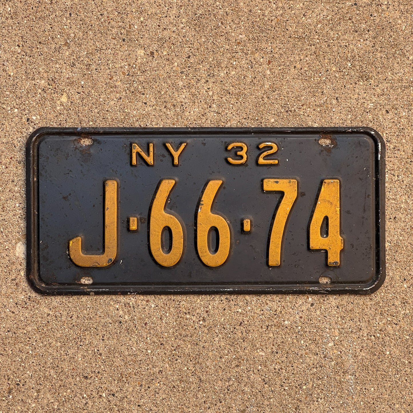 Photo of a 1932 New York License Plate Auto Tag Garage Decor Vintage J 6674