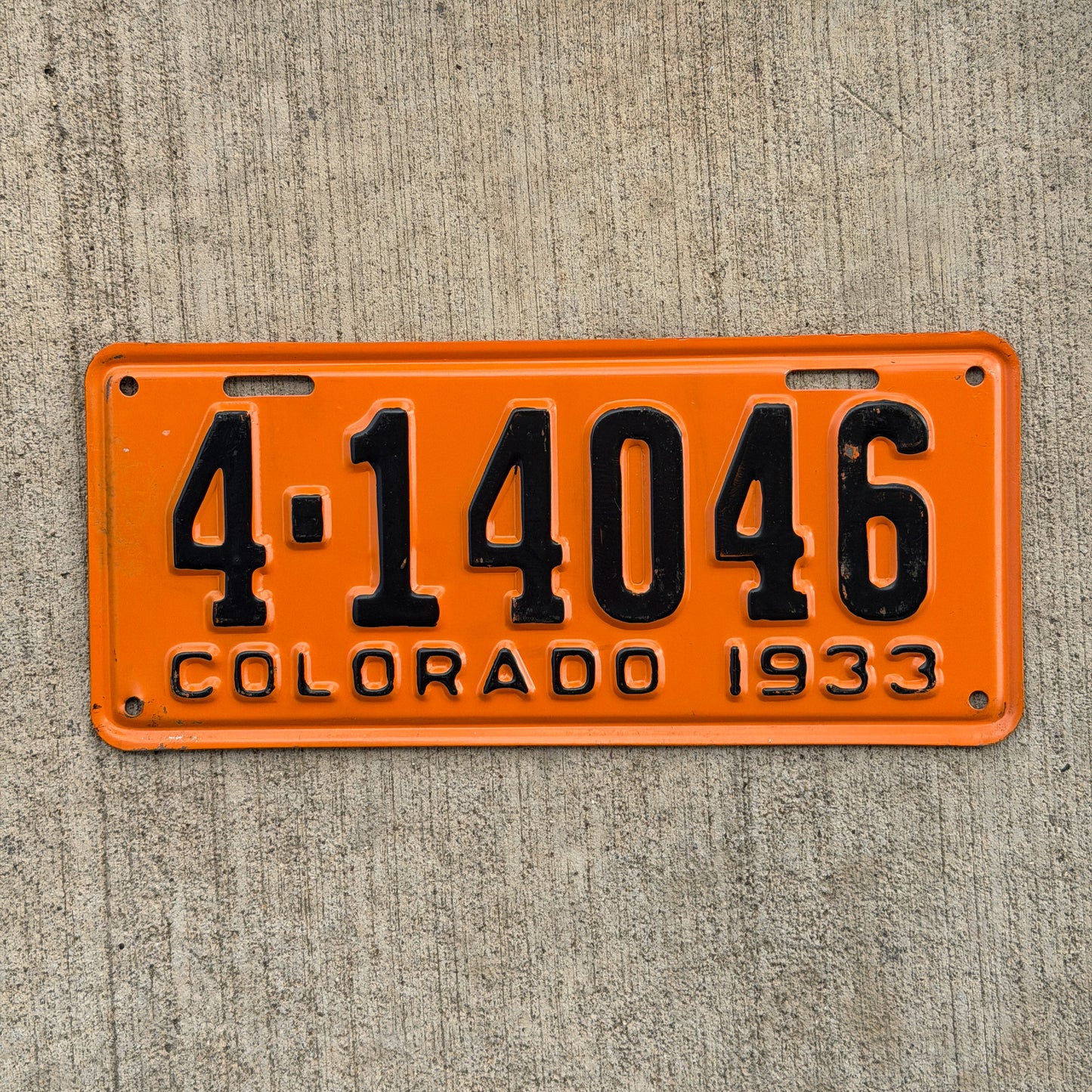 Photo of a 1933 Colorado License Plate Auto Tag Garage Decor Vintage High Quality El Paso County 4 14046 with original patina