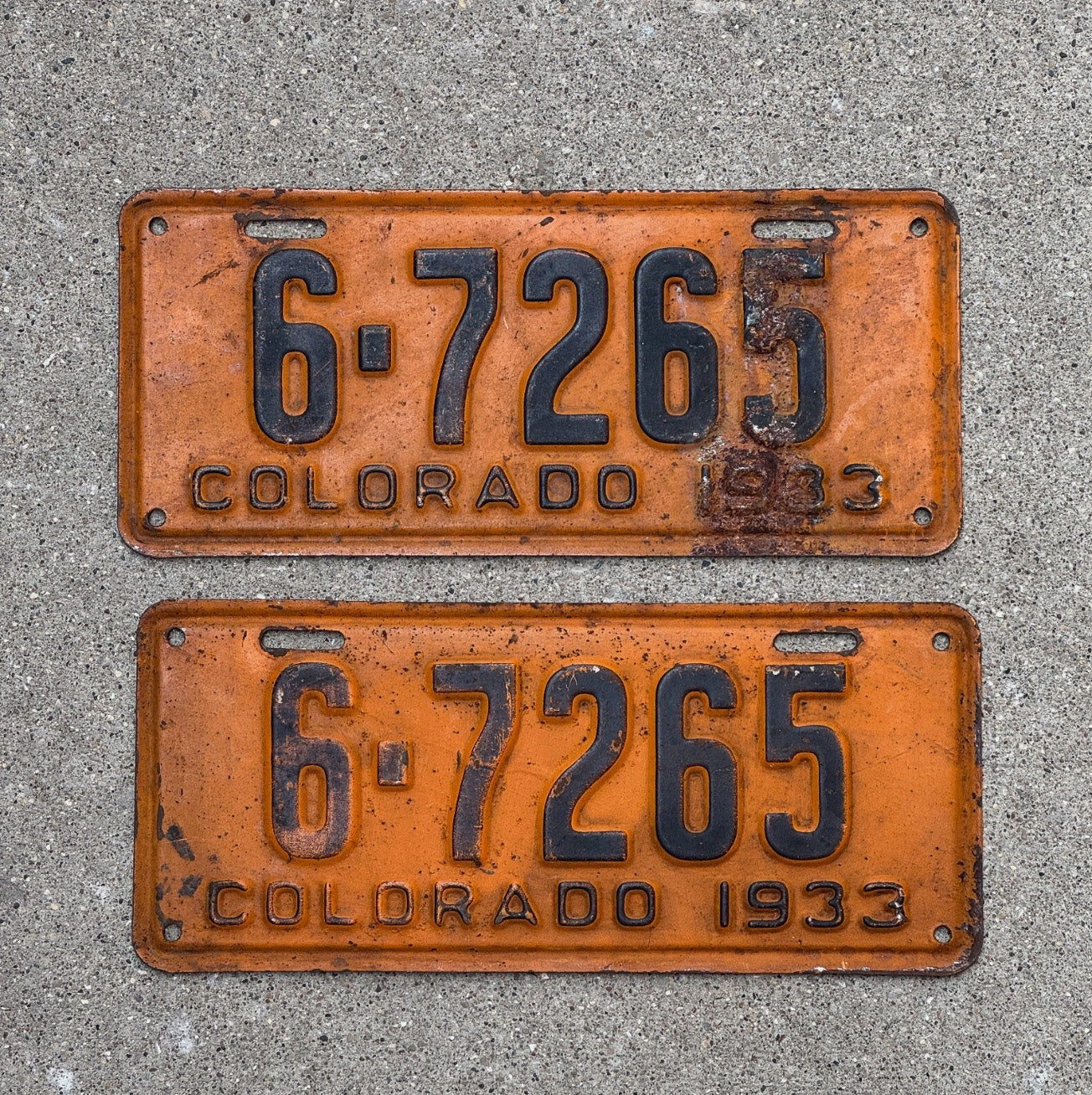 Photo of a 1933 Colorado License Plate Pair Auto Tag Garage Decor Vintage 6 7265