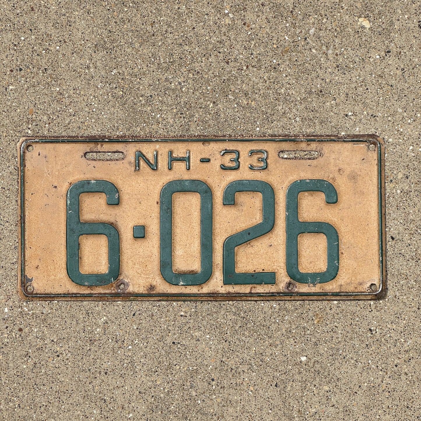 Photo of a 1933 New Hampshire License Plate Auto Tag Garage Decor Vintage Four Digit 6026