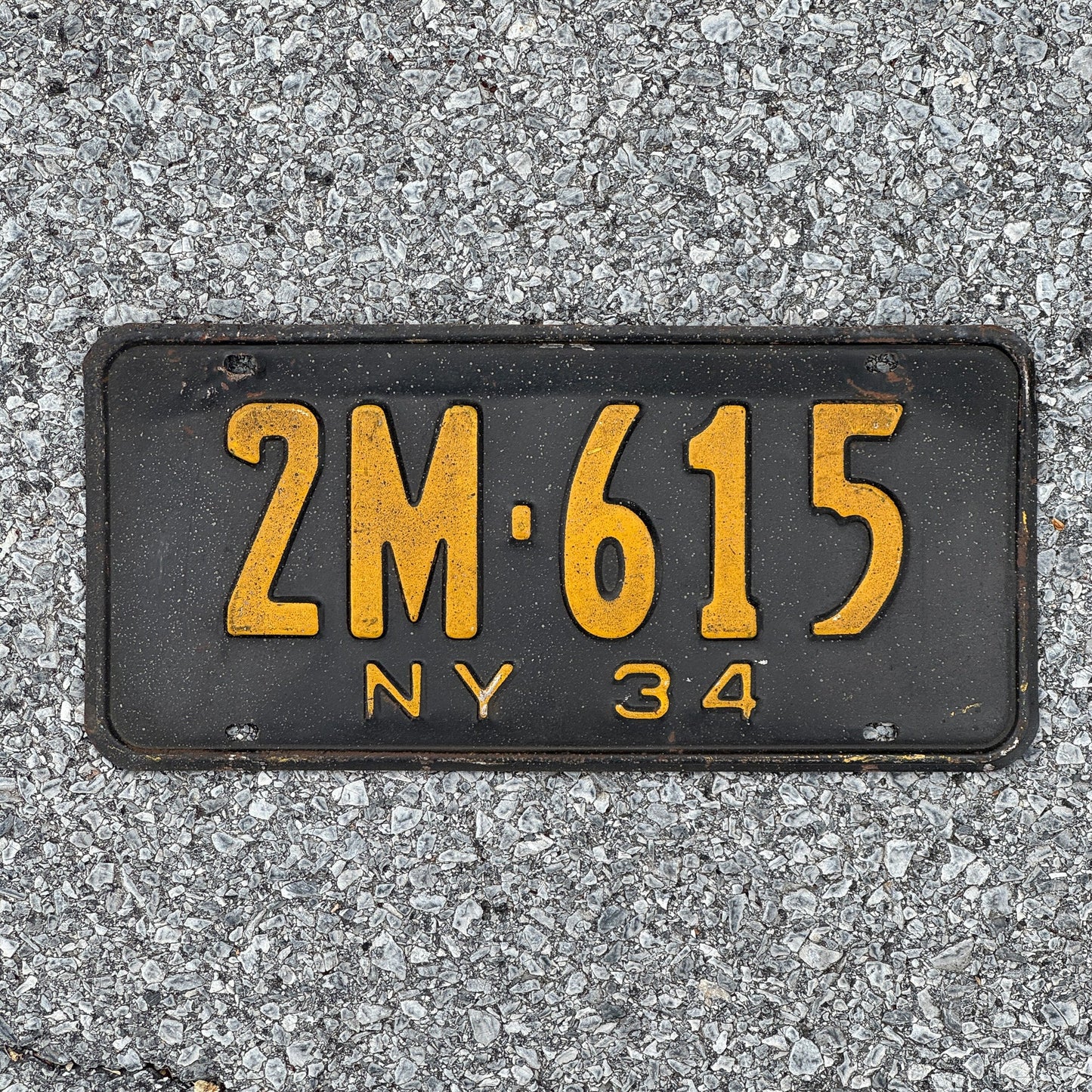 Photo of a 1934 New York License Plate Auto Tag Garage Decor Vintage 2M 615