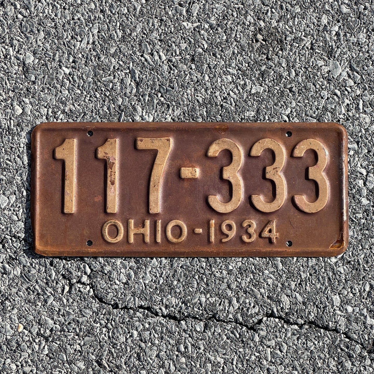 Photo of a 1934 Ohio License Plate Auto Tag 1 Garage Decor Repeat Repeating 117 333